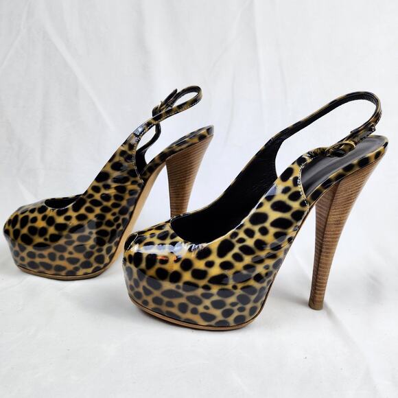 Giuseppe Zanotti Mob Wife Cheetah Print Patent Leather Peep Toe Heels US 7 EU 37 - Picture 4 of 12
